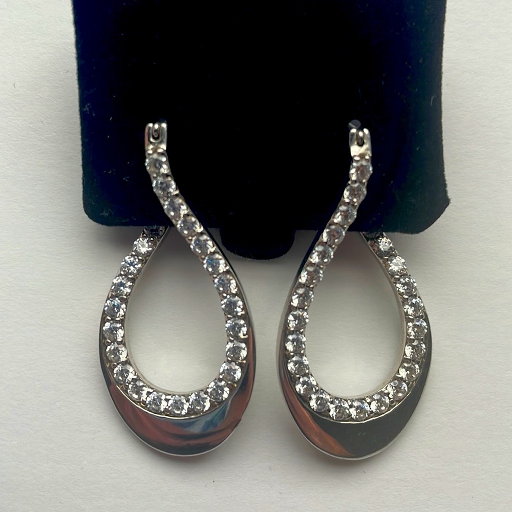 CZ Silver infinity hoop earrings